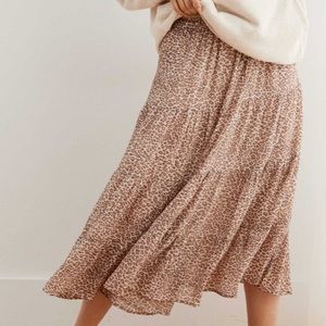 Aerie Ruffled Cheetah Print Midi Skirt NWT